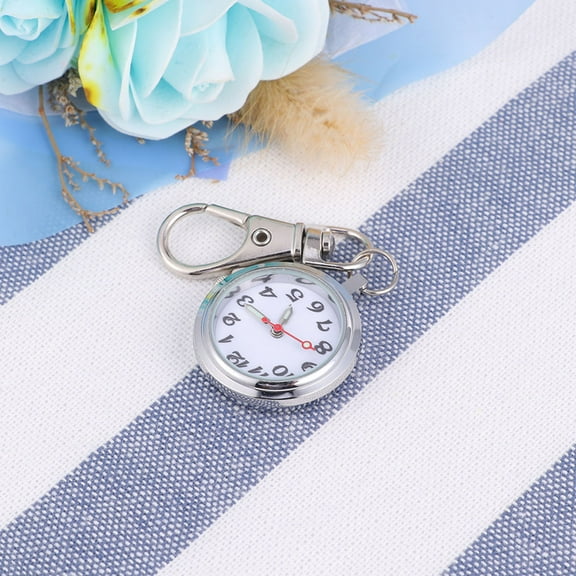 WHAMVOX Silver Quartz Keychain Pocket Watch for Men with Luminous Needle Easy to Read Large Numbers 1 Piece