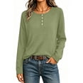 thumbnail image 6 of Horkkom Henley Shirts for Women Solid Color Button Long Sleeve Shirts Baggy Casual Fall Tops S, 6 of 7
