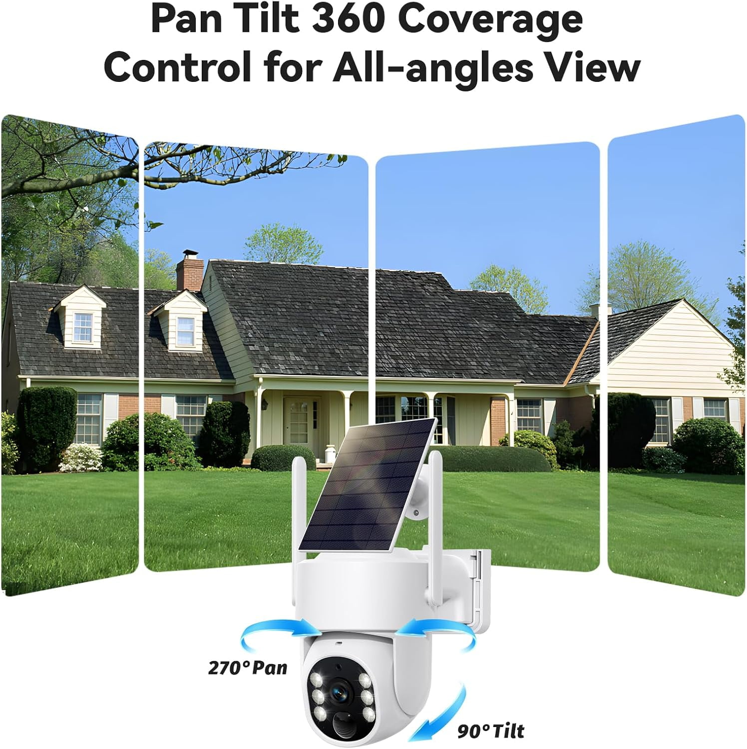 4G LTE Cellular Solar Security Camera, No WiFi Solar Powered Security Camera Outdoor, 360° Live View, 2K Color Night Vision, PIR Motion Detection, 2 Way Talk, Built in SIM Card