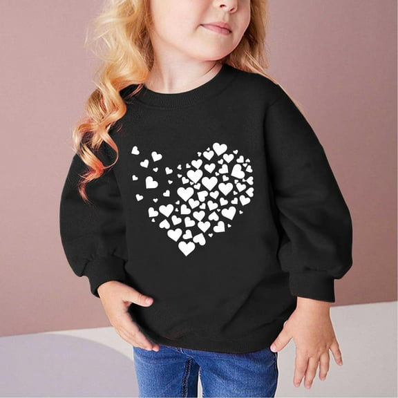 Nrmvnmi Fall And Winter Heart Print Long Sleeve Sweater Crew Neck Loose And Comfortable Pullover For Middle Big Girls Boys