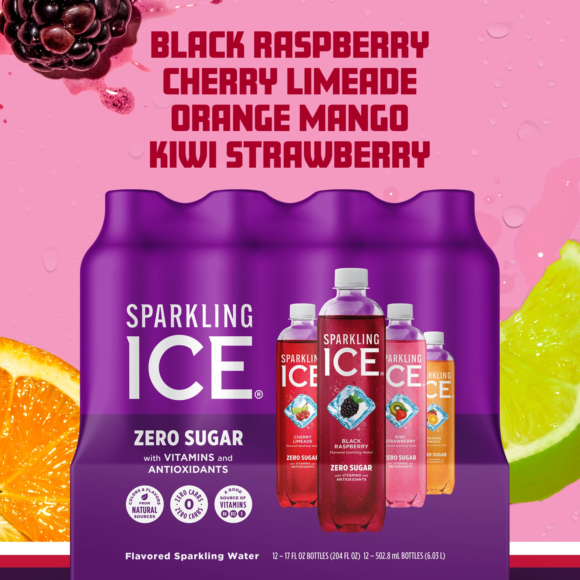 Sparkling Ice Purple Variety Pack, Flavored Sparkling Water, 17 fl oz, 12 count