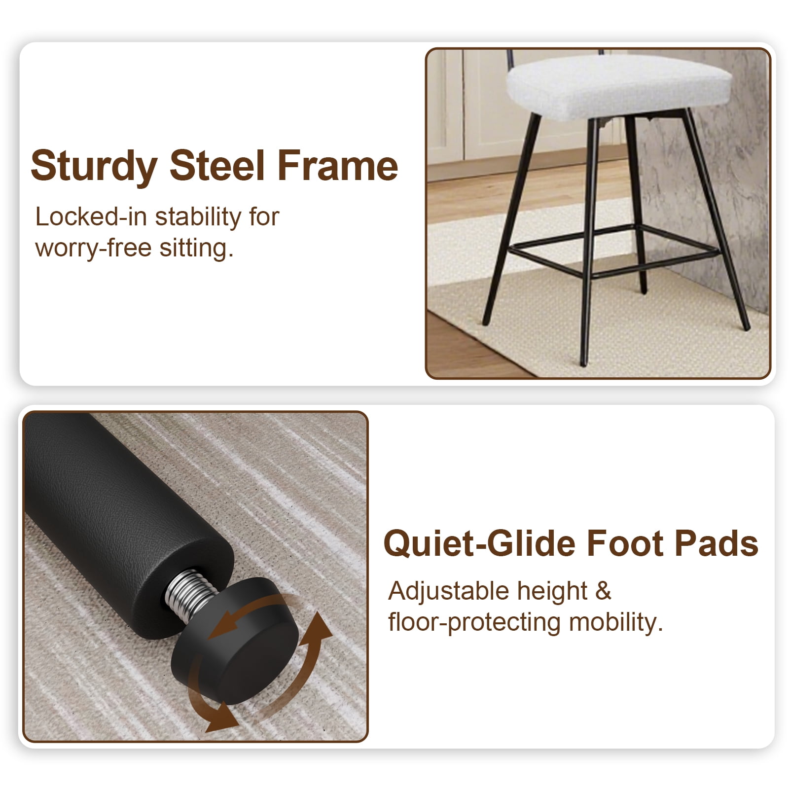 Hommpa Swivel Bar Stools Set of 3 Counter Height Barstools 26" Beige Linen Fabric Upholstered Kitchen Counter Stools with Backs, Metal Legs, Footrest and Wide Seat
