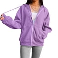 thumbnail image 3 of Women Hoodie Jacket Women Pure Color Hoodie Women Hoodie Breathable Polyester Zip Up Long Sleeve Pure Color Drop Shoulder Women Hooded Sweatshirt For Home Work, 3 of 6