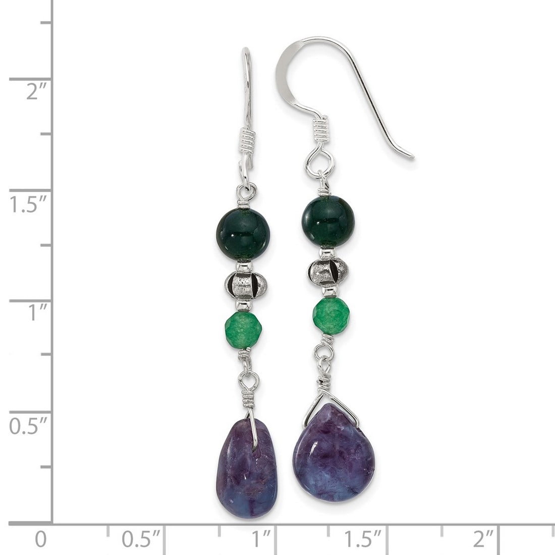 925 Sterling Silver Aventurine Fluorite Quartz Shepherd Hook Earrings 54x9.5mm Wide Stud Earring for Women