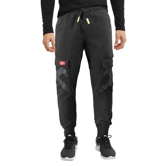 Men's Casual Cargo Pocket Pants Gym Workout Athletic Sport Drawstring Joggers (Black, S)