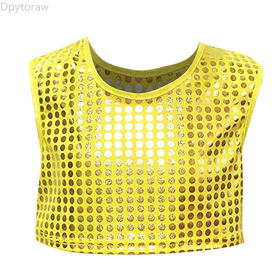 Dpytoraw Cheerleader Performance Top For Girls Dot Sleeveless Crop Vest Dance Outfit Casual Summer Wear Toddler To Teen Girl Vest‌ Size Gold 6-7 Years