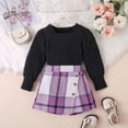 thumbnail image 5 of Fsqjgq 2T Girl Clothes Trendy Girls Clothes Girl Skirt Sets 2 Piece Outfits Square Neck Jacquard Puff Sleeve Tops Plaid Mini Skirt Shorts Fall Winter Clothes Baby Girl Outfits Kids Sets Size 100, 5 of 7