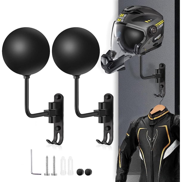 2 ganchos para casco de motocicleta, montaje en pared, rotación de 180 grados, soporte para casco de bicicleta de metal, soporte para casco de bicicleta, soporte para colgar con para motocic