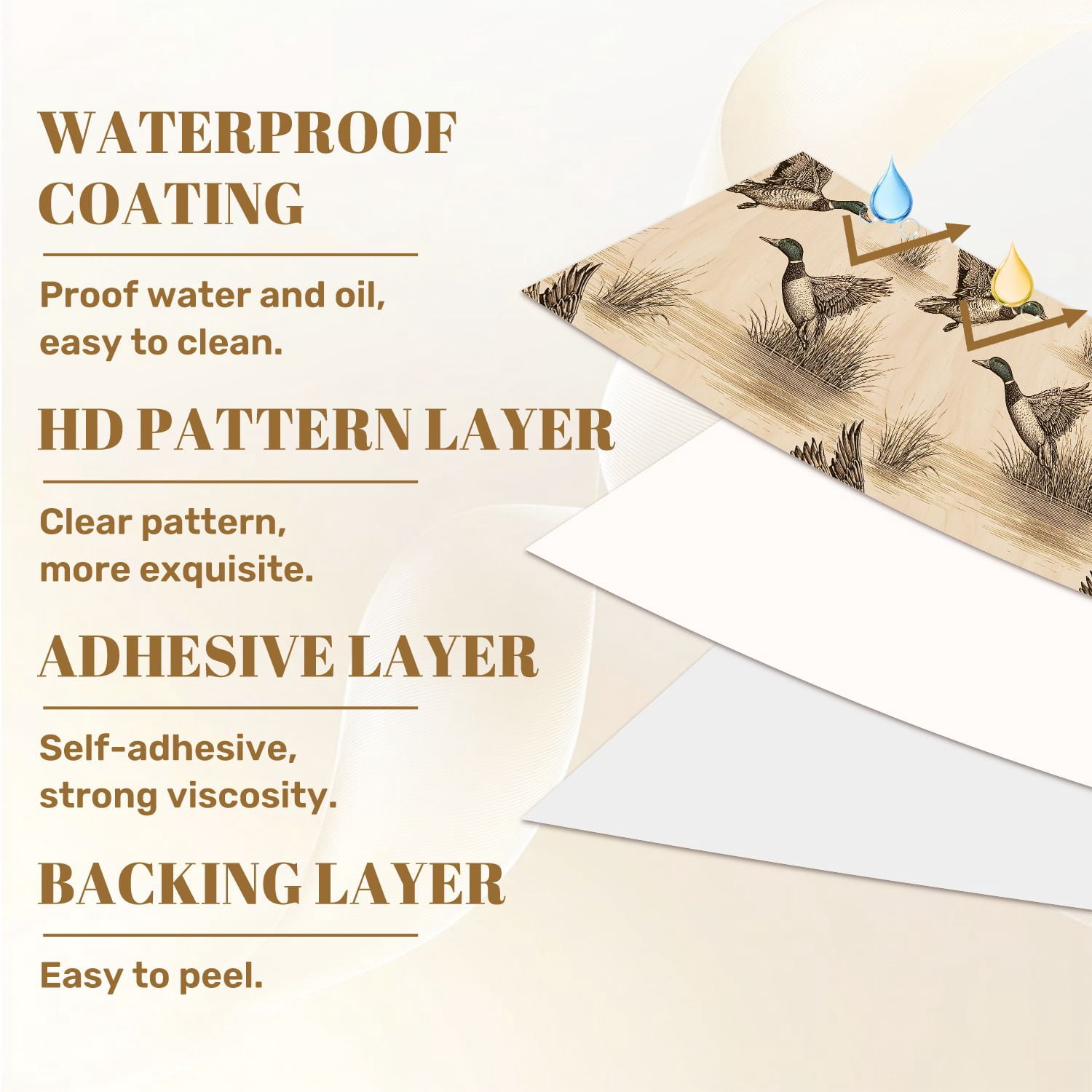 Peel and Stick Wallpaper Vintage Ducks Grasses Rustic Wood Wall Mural 23.6in x 9.8ft Self Adhesive Removable Wall Paper Renter Friendly Wallpaper for Nursery Bedroom Cabinets