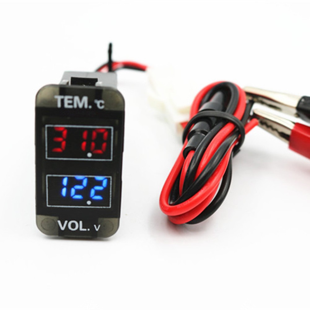 030V Car LED Digital Voltage Gauge Temperature Gauge 2 In 1 Voltage Temp