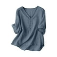 thumbnail image 3 of SNKSDGM Women's Plus Casual Easter Shirt Women's Tops 3/4 Sleeve Loose fit Summer Loose fit Pure Color V Neck Linen T Shirt Women's Casual Short Sleeve Top Women's Tops Dressy Casual 3/4 Sleeve, 3 of 3