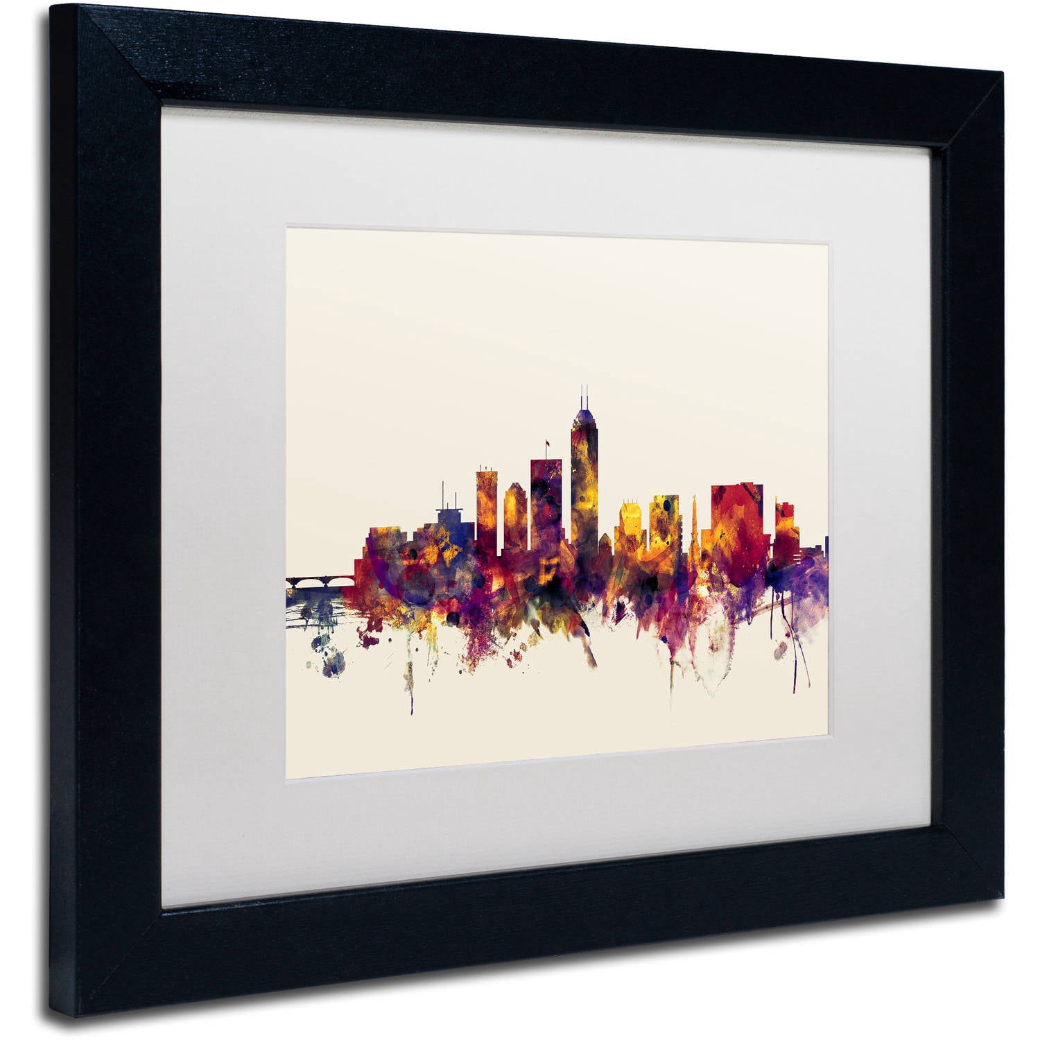 Trademark Fine Art "Indianapolis Indiana Skyline" Canvas Art by Michael Tompsett, White Matte, Black Frame
