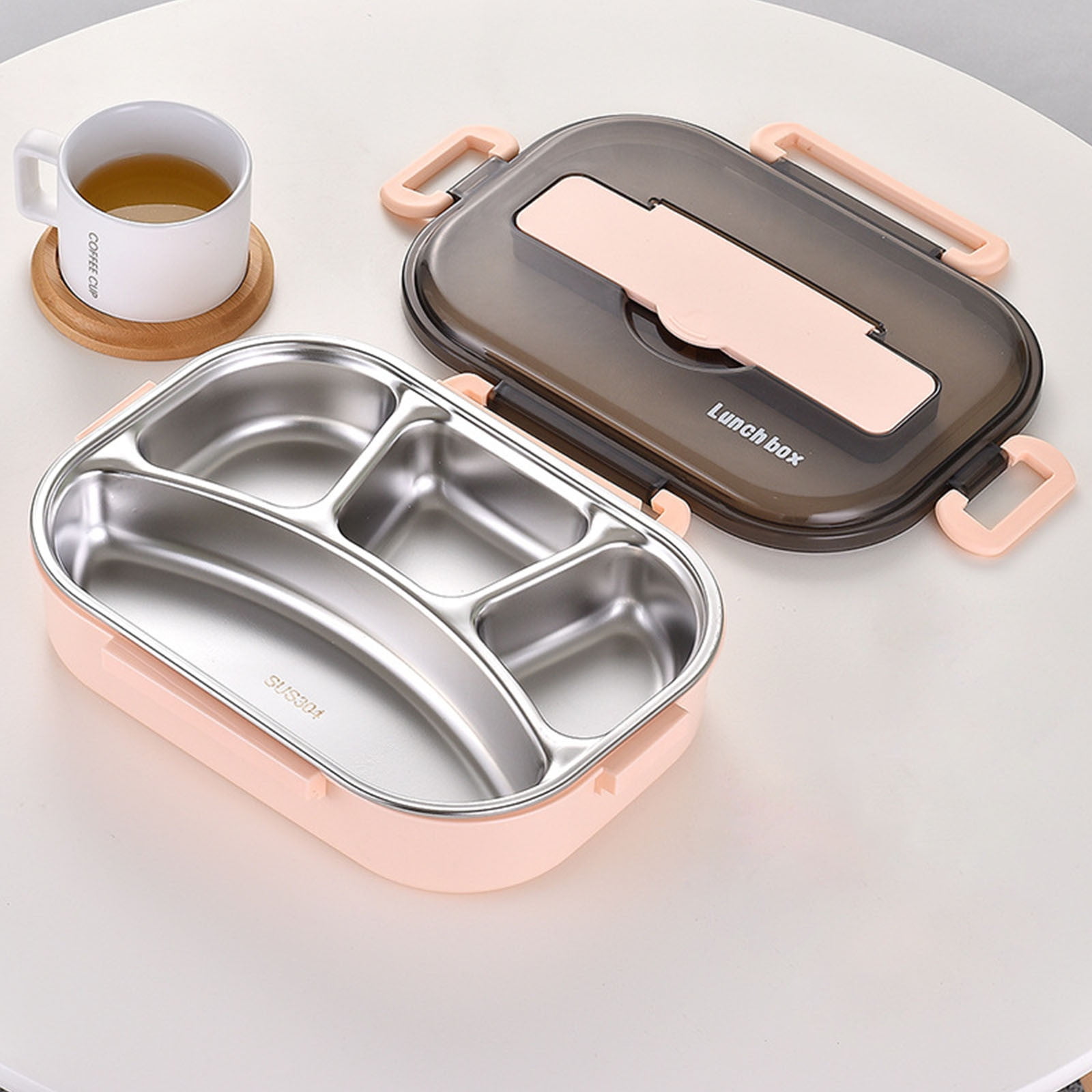 Kugisaki Stainless Steel Bento Box 4 Compartments Leak Proof Metal Bento Lunch Box, 304 Stainless Steel Bento Lunch Containers for and Office