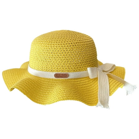 

Childrens Hat Screen Bow Straw Braided Visor Fisherman S Sun Hat Yellow