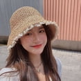 thumbnail image 4 of CoCopeaunt Lace Straw Hat Womens Department Small Qingxin Lace Beach Hat Summer Version Of The Korean Sun Shade Grass Woven Fisherman Hat, 4 of 6