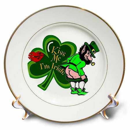 Irish Porcelain Kitchen - 3dRose Kiss Me Im Irish Leprechaun, Porcelain Plate, 8-inch