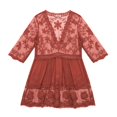 thumbnail image 5 of Hesxuno Women Swimsuit Cover Ups 3/4 Sleeve Swim Dress Lace Bathing Suit Cover Up Beach Boho Vacation Restro Beachwear Red Free Size, 5 of 7