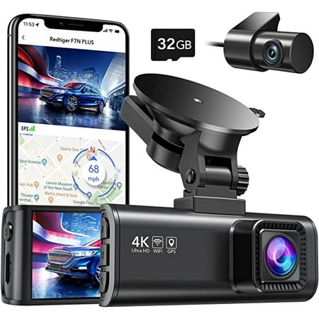 REDTIGER Dash Cam Front Rear, 4K/2.5K Full HD Dash Camera for Cars, Free 32GB SD Card, Built-in Wi-Fi GPS, 3.16” IPS Screen, Night Vision, 170°Wide Angle, WDR, 24H Parking Mode
