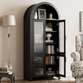 thumbnail image 4 of FURNIWAY Black Arched Cabinet with Glass Doors, 71" Tall Arched Bookcase Storage with Shelves, Kitchen Pantry Cabinet for Living Room, 4 of 7