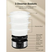 13QT Electric Cooking Steamer, with Delay Timer, 3-Tier Vegetable or Meat Food Steamer, 800W Fast Cooking