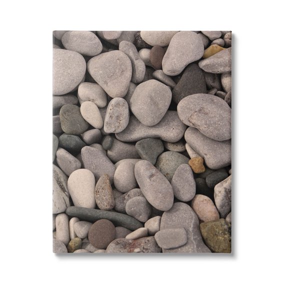 Various Beach Pebbles Composition Coastal Photograph Gallery Wrapped Canvas Print Wall Art