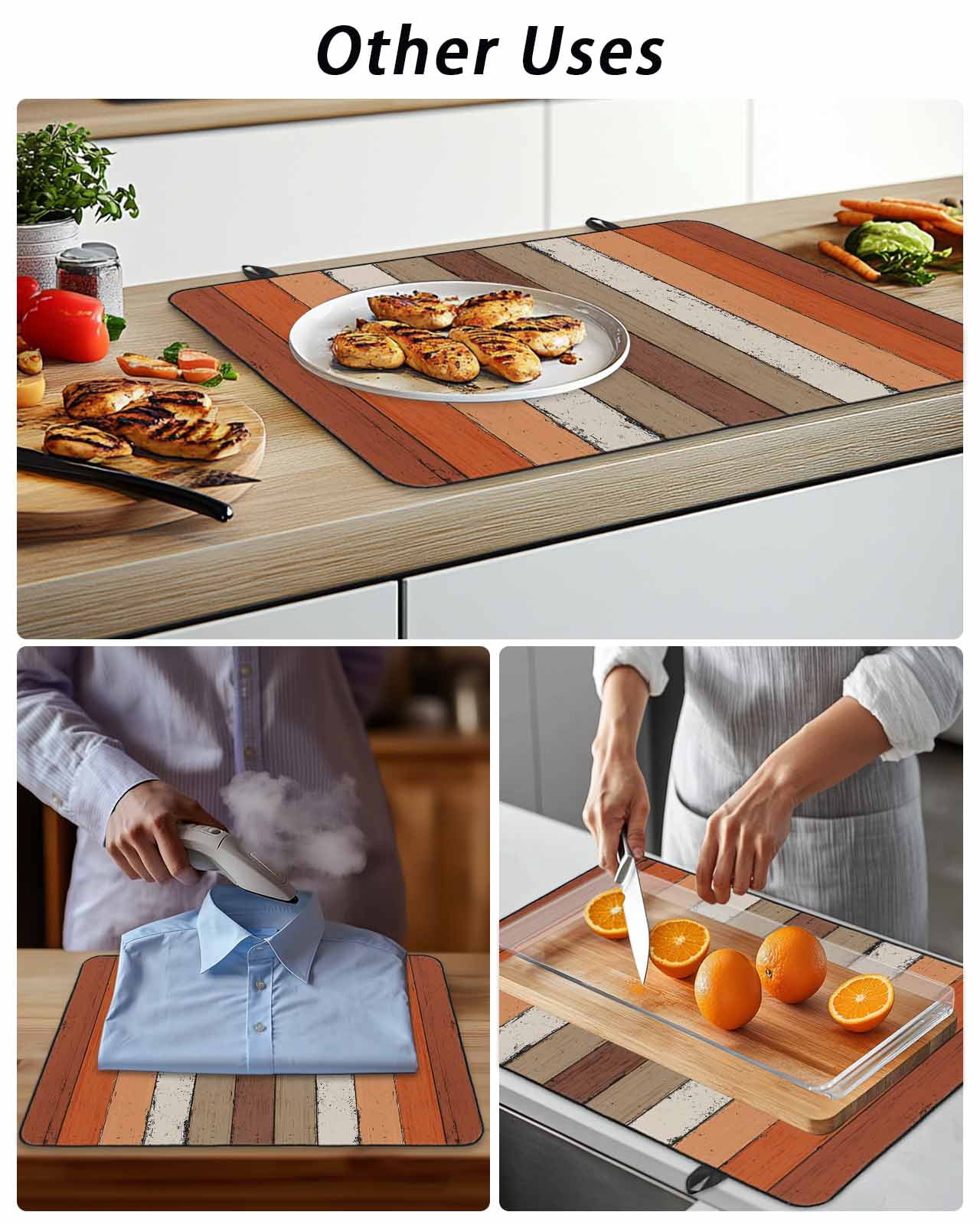 Stove Top Covers for Electric Stove, Burnt Orange Brown Glass Stovetop Cover Protector, Farmhouse Vintage Wooden Induction Cooktop Protector Oven Mat for Kitchen Countertop 36"x21"