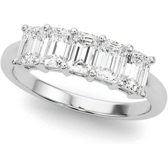 JewelMore 1 carat & 2 carat 14K Emerald Lab Grown Diamond Five Stone Anniversary Band for Women (F-G / VS-SI)