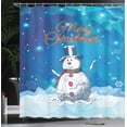 thumbnail image 3 of Ambesonne Snowman Shower Curtain, Funny Happy Snowy Character, 69"Wx75"L, Azure Blue and Dark Pink, 3 of 4