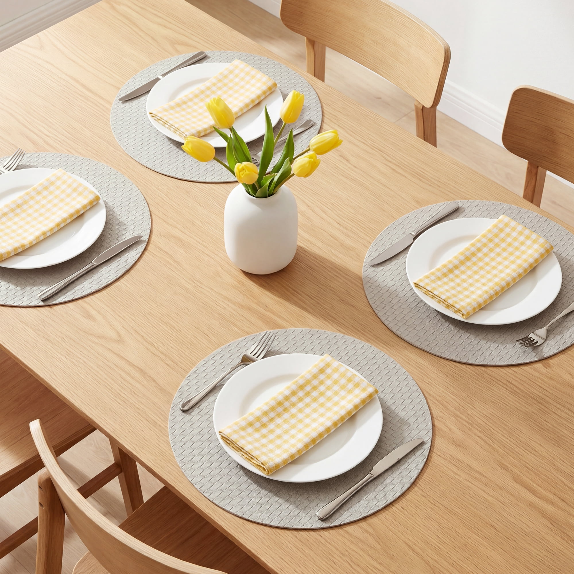 Unique Bargains Round Placemats 6pcs Faux Leather Placemats Light Gray 15"x15"