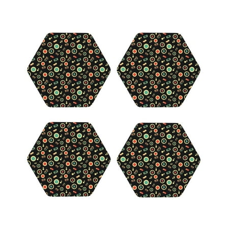 

Pofeuu Vector Retro Music Print Coasters for Drinks 4Pack PU Leather Coasters Bar Drink Coasters for Tabletop Protection Furniture from Damage-Hexagon