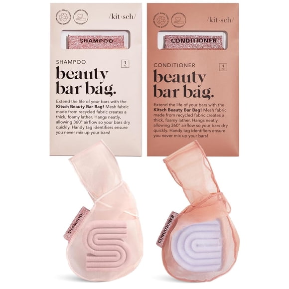 Kitsch Bar Soap Saver Bag – Patented Mesh Bag Soap Holder for Shampoo and Conditioner Bars - Extends Use & Prevents Soggy Mess - Recycled Mesh Beauty Pouch, Eco-Friendly - 2pc Set, Blush & Terracotta