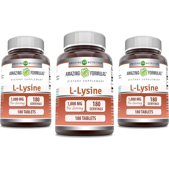 Amazing Formulas L-Lysine 1000 Mg Per Serving 180 Tablets Supplement | For Both Men & Women | Non-GMO | Gluten-Free | Made in USA | Pack of 3
