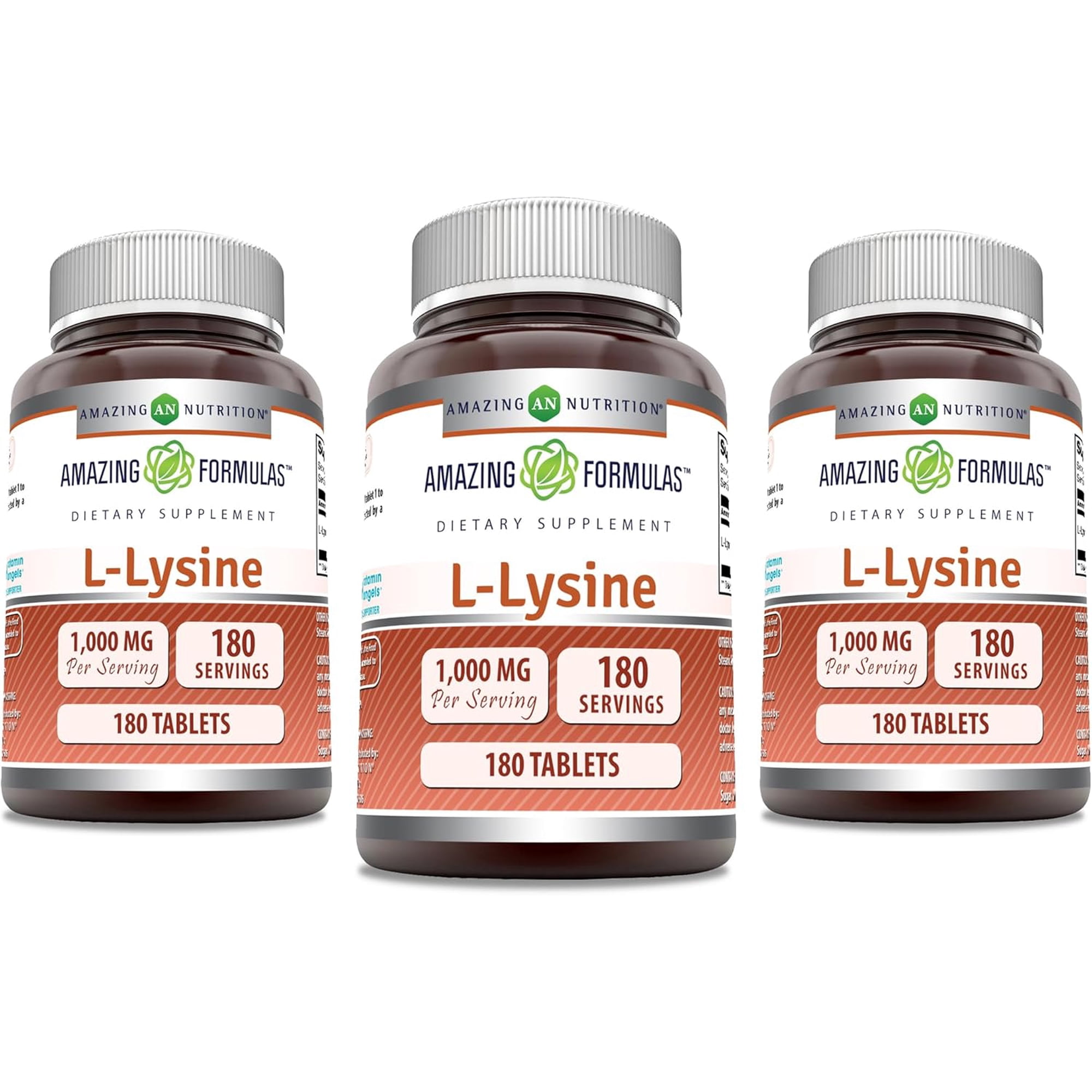 Amazing Formulas L-Lysine 1000 Mg Per Serving 180 Tablets Supplement | For Both Men & Women | Non-GMO | Gluten-Free | Made in USA | Pack of 3