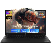 15.6" FHD IPS Gaming Laptop - AMD Ryzen 7 7735HS (8-Core) Computer with Radeon 680M , 16GB DDR5 RAM, 512GB SSD, Backlit Keyboard, ，100W Type-C ，Fingerprint
