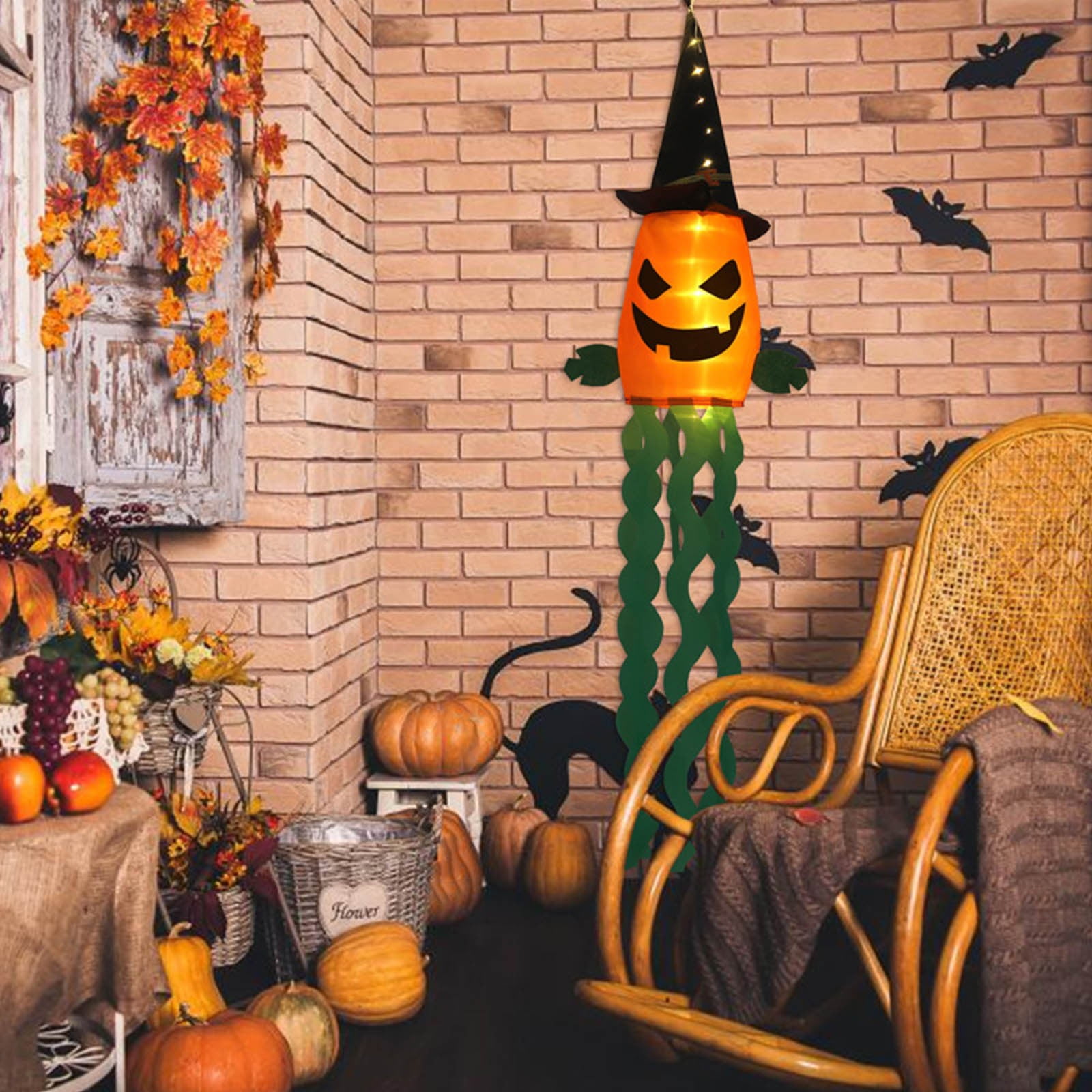 QISIWOLE Glowing Pumpkin with Witch Hat Lights Halloween Pumpkin Ghost