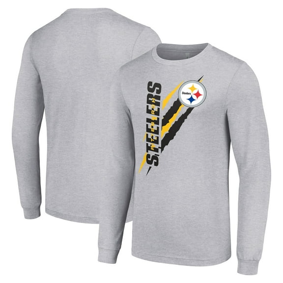 Men's Starter Heather Gray Pittsburgh Steelers Color Scratch Long Sleeve T-Shirt