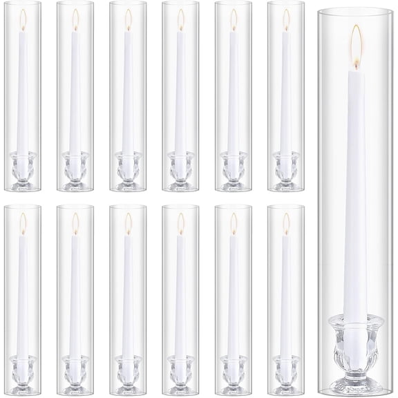 12 Set Hurricane Candle Holder Cylinder Sleeves Taper Candlestick Holder 10 Inch White Candles Table Centerpiece for Wedding Party Festival Decoration