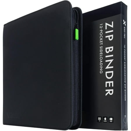 12 Pocket Trading Card Zip Binder, 480 Cards, Exo-Tec Album Material, 20 Side-Loading Pages, Folder, Sports, TCG (Black)