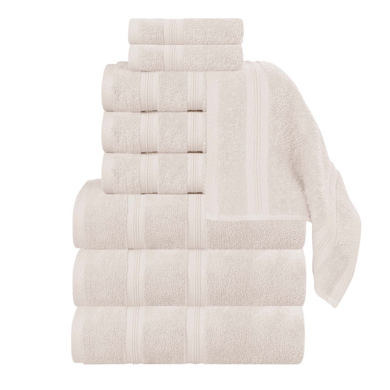 Superior Smart Dry 9-Piece Zero Twist Soft Cotton Towel Set, Quick Dry Fade Resistant, Ivory