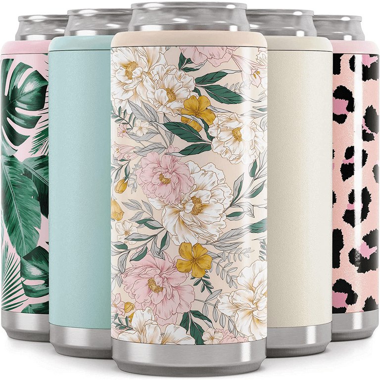  Maars Skinny Can Cooler for Slim Beer & Hard Seltzer   Stainless Steel 12oz, Double Wall Vacuum Insulated Drink Holder - Glitter  Blush: Home & Kitchen