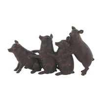 13" x 7" Dark Brown Polystone Pig Sculpture, by DecMode