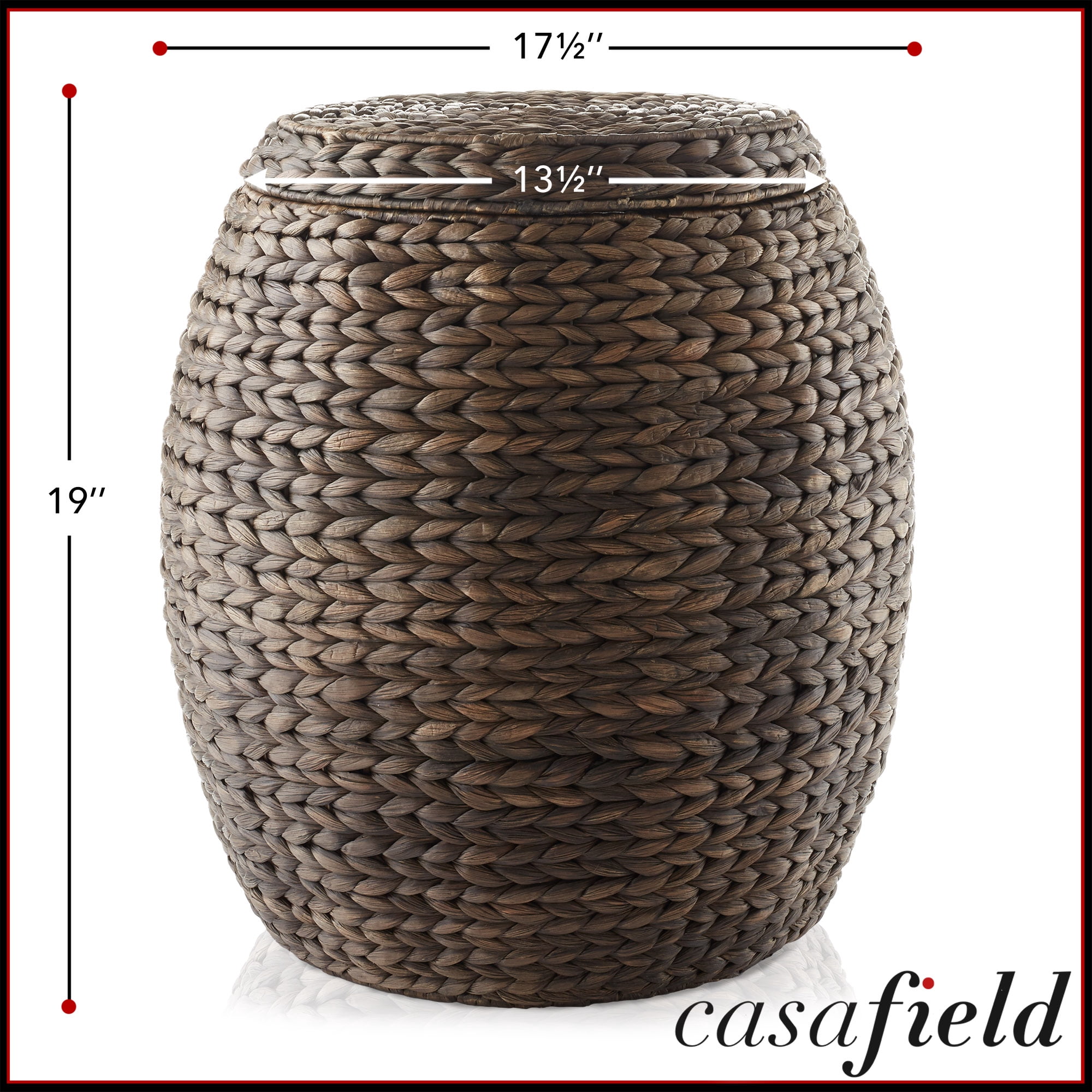 Casafield Round Storage Basket with Lid, Espresso Dark Brown - Handwoven Water Hyacinth Hamper Organizer for Laundry, Blankets, Plants