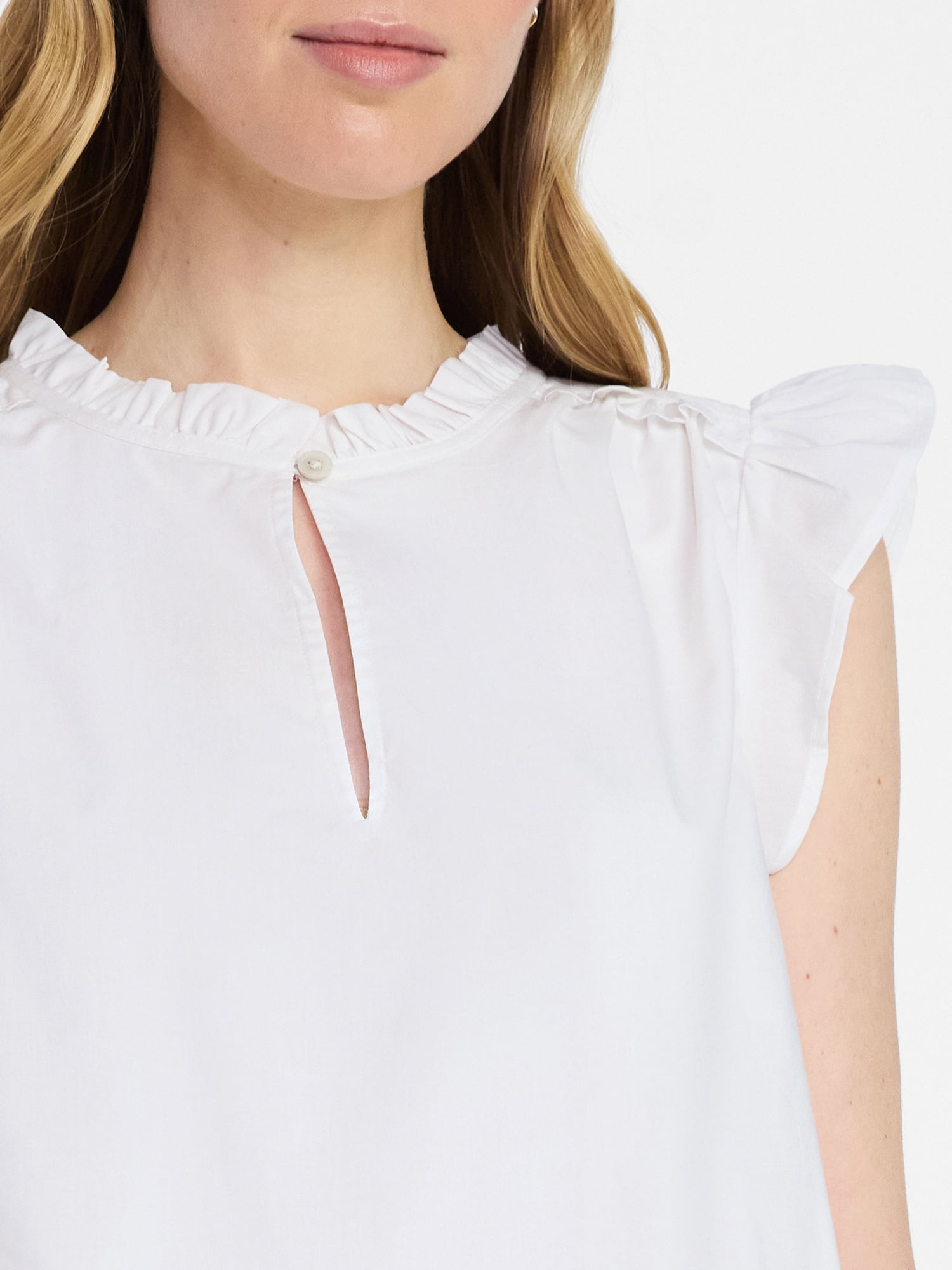 Time and Tru Women's Cotton Split Neck Top with Flutter Sleeves, Sizes XS-XXXL