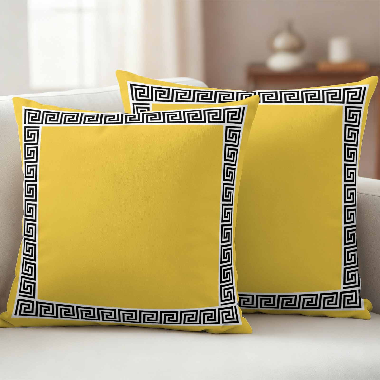 Outdoor Pillow Covers Greek Ethnic Key Texture Waterproof Pillow Cases 18x18 Set of 2, Twist Stripe Line on Yellow Throw Pillow Cover Pillowcase for Patio Balcony Couch Garden