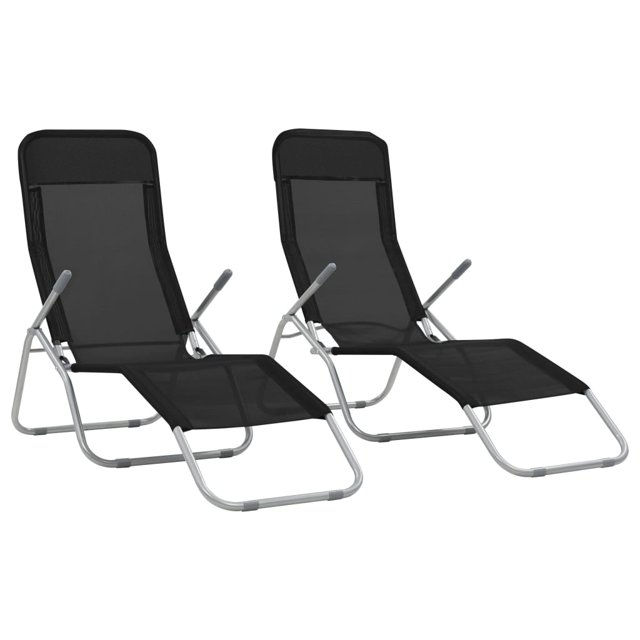 vidaXL Chaises Longues Pliantes 2 Pcs Textilène Noir