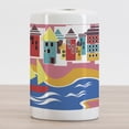 thumbnail image 2 of Cityscape Ceramic Toothbrush Holder, Colorful Modern Art of Summer Houses Cartoon Style Mediterranean Illustration, Decorative Versatile Countertop for Bathroom, 4.5" X 2.7", Multicolor, 2 of 4