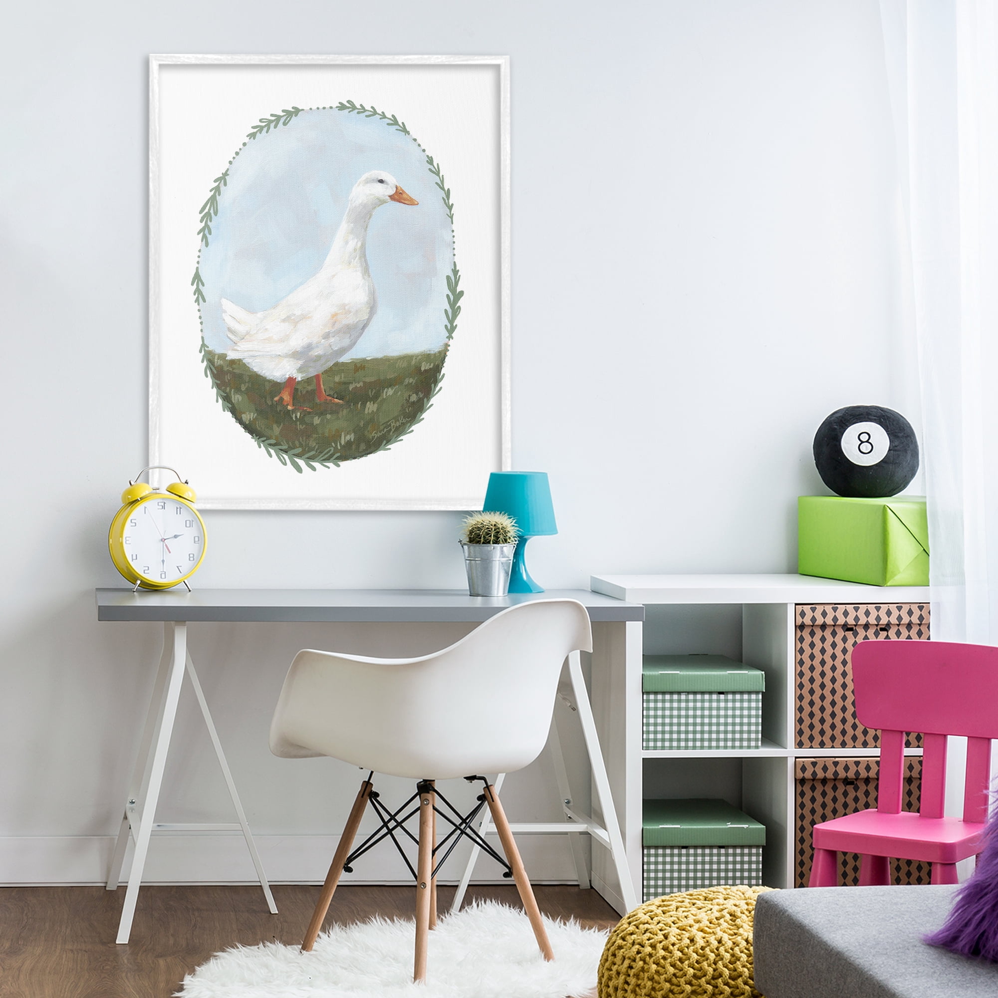 Stupell Industries Gentle Duck in Meadow White Framed Giclee Art, design by Sara Baker