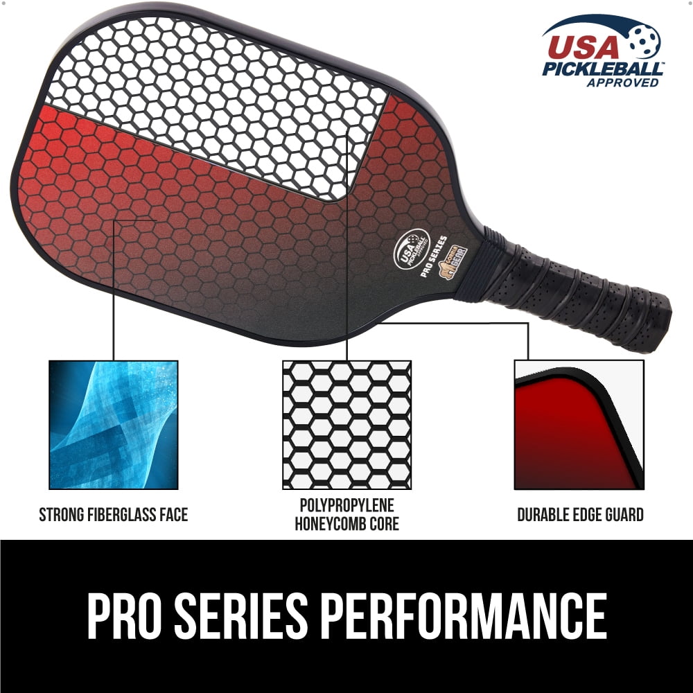 Gorilla Gear Pickleball Paddle Set of 2 with Pickleball Balls, Bag, USAPA Approved Fiberglass Racket, Red