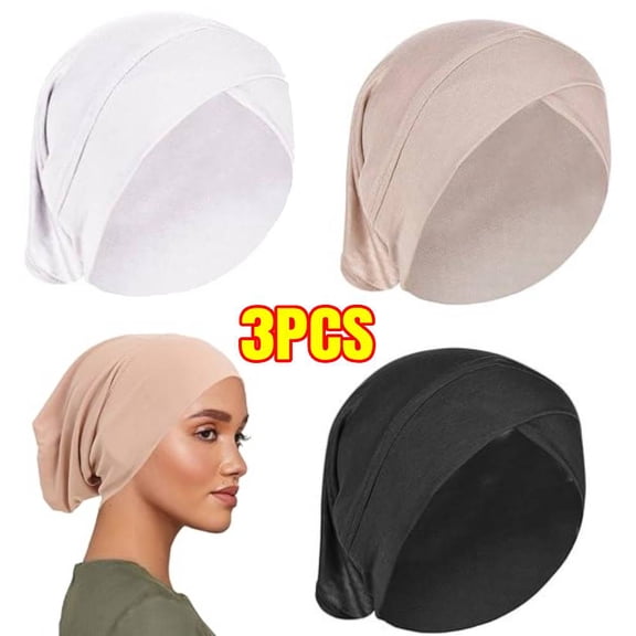 3PACK Inner Hijab Caps, Women Solid Color Under Hijab Caps Stretchy Breathable Full Cover Undercap Tube Bonnet