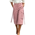 thumbnail image 4 of Guluxicc Womens High Waist Capri Pants Wide Leg Cargo Trousers with Pockets Ribbon Detail Womens Casual Summer Pants, 4 of 6
